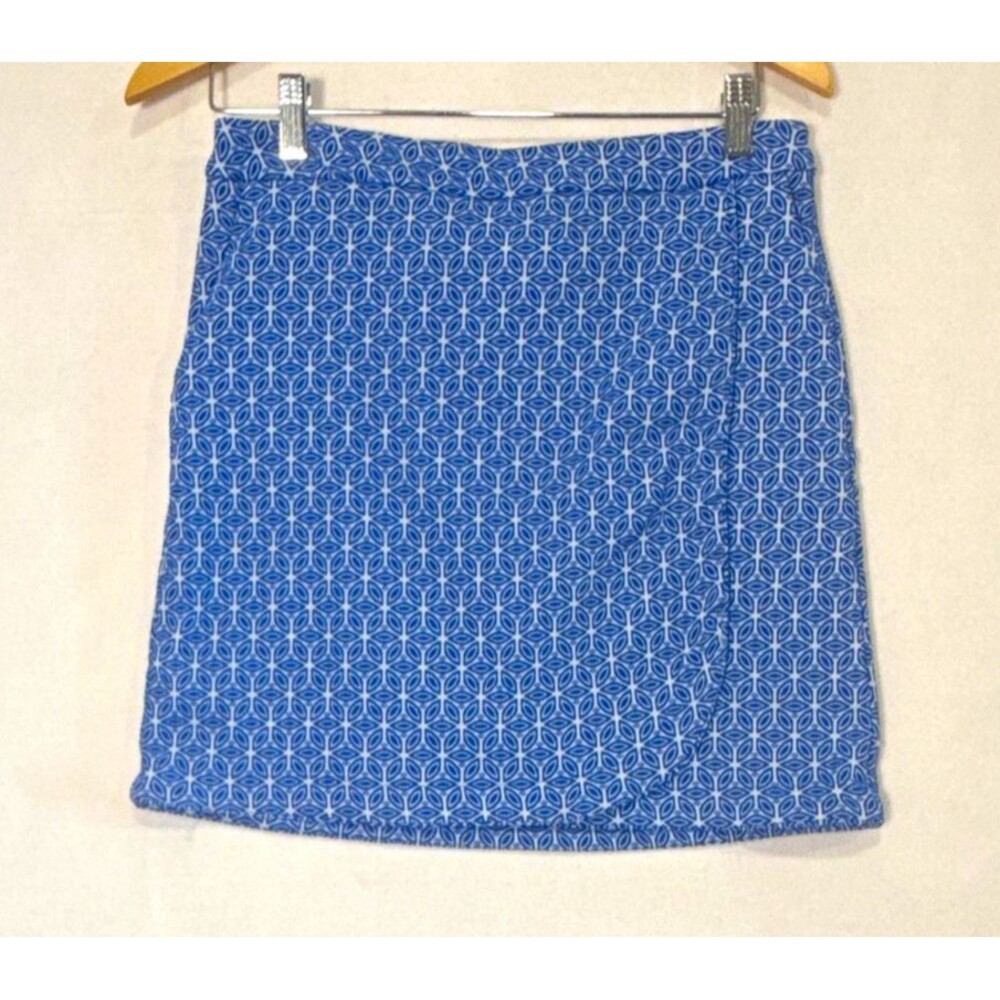 Tribal Blue White Geometric Pull On Athletic Skort Sz 8 Wrap Stretch Athleisure